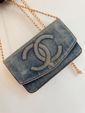 CHANEL Denim Blue Logo Clutch